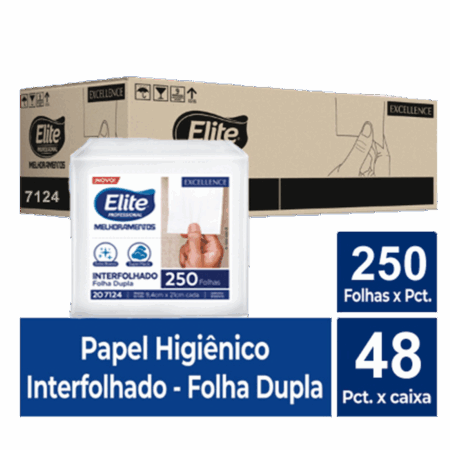 Papel Higiênico Interfolhado Folha Dupla c/ 48 pacotes de 250 folhas