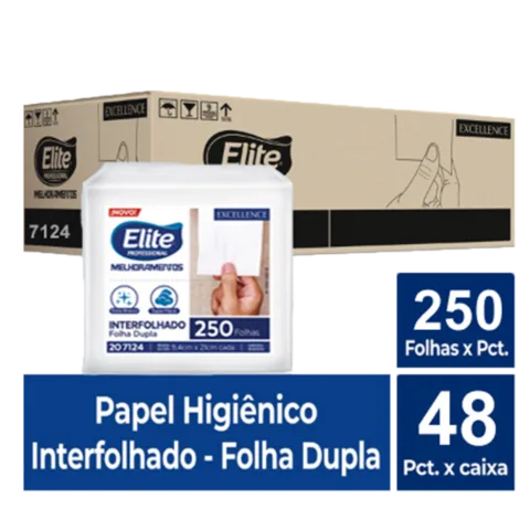 Papel Higiênico Interfolhado Folha Dupla c/ 48 pacotes de 250 folhas