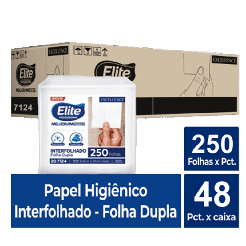 Papel Higiênico Interfolhado Folha Dupla c/ 48 pacotes de 250 folhas