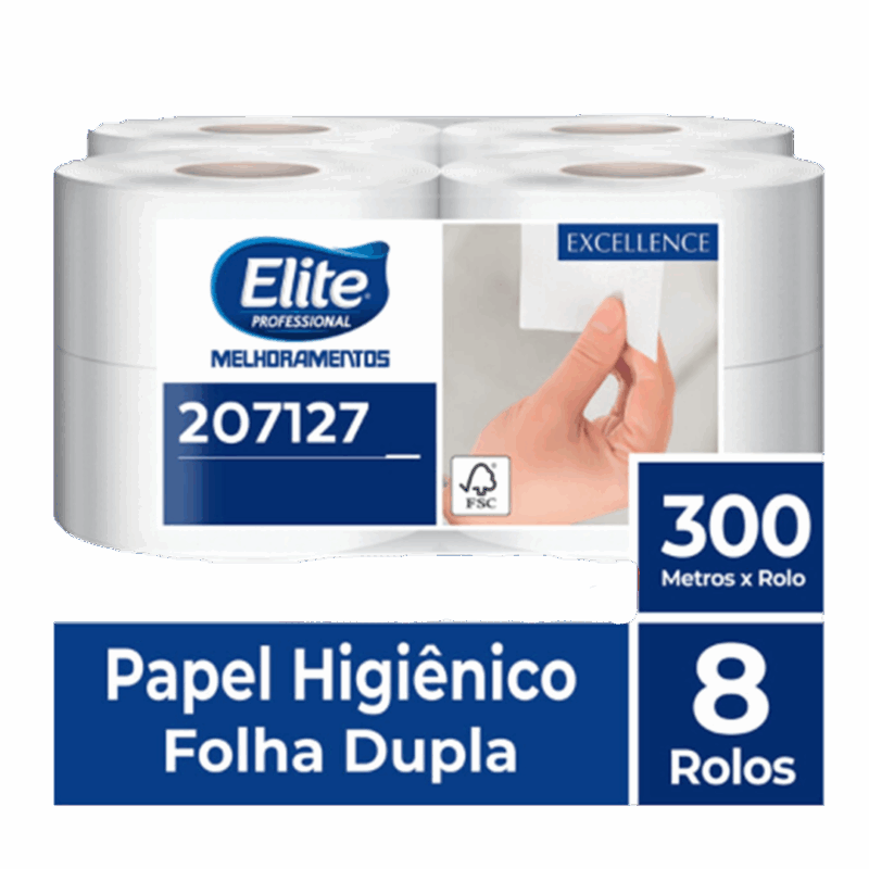 Papel Higiênico Rolo Melpaper Folha Dupla c/ 8 rolos de 300 metros