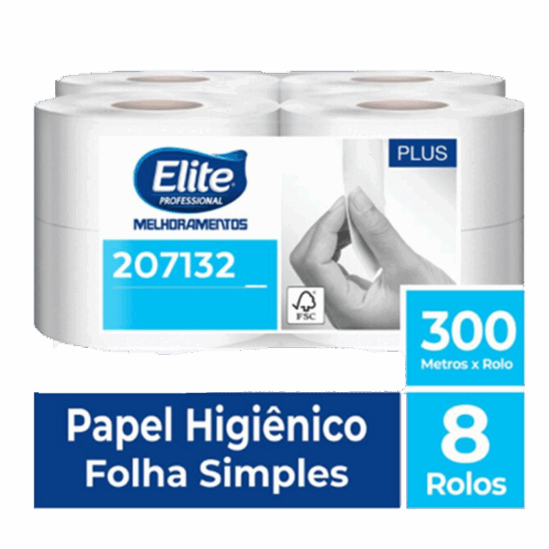 Papel Higiênico Rolo Suite Folha Simples c/ 8 rolos de 300 metros