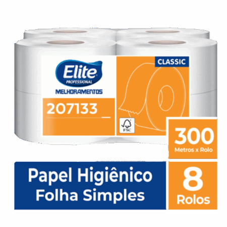 Papel Higiênico Rolo Snack Folha Simples c/ 8 rolos de 300 metros