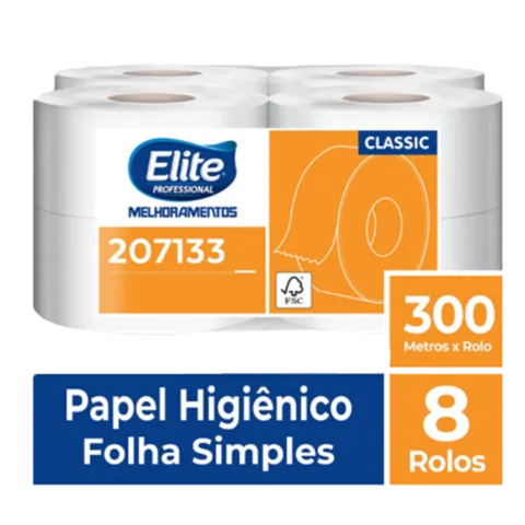 Papel Higiênico Rolo Snack Folha Simples c/ 8 rolos de 300 metros