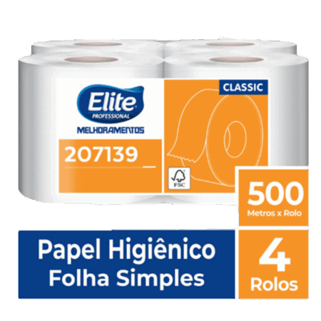 Papel Higiênico Rolo Classic Folha Simples c/ 4 rolos de 500 metros
