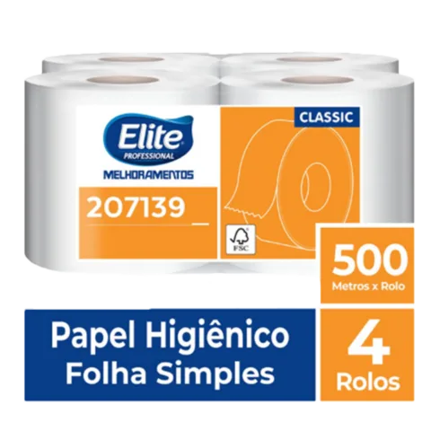 Papel Higiênico Rolo Classic Folha Simples c/ 4 rolos de 500 metros
