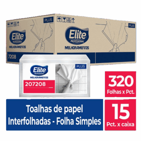 Toalha de Papel Interfolhado Plus c/ 15 pacotes de 320 folhas