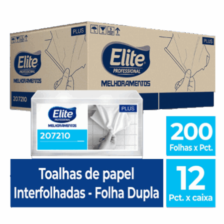 Toalha de Papel Interfolhado Plus - Folha Dupla c/ 12 pacotes de 200 folhas