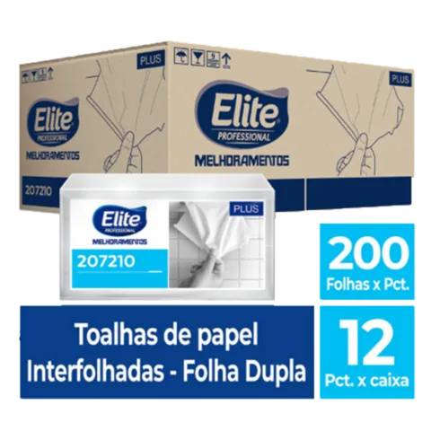 Toalha de Papel Interfolhado Plus - Folha Dupla c/ 12 pacotes de 200 folhas