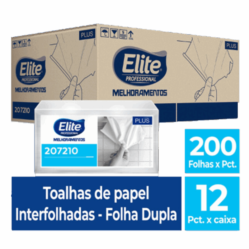 Toalha de Papel Interfolhado Plus - Folha Dupla c/ 12 pacotes de 200 folhas