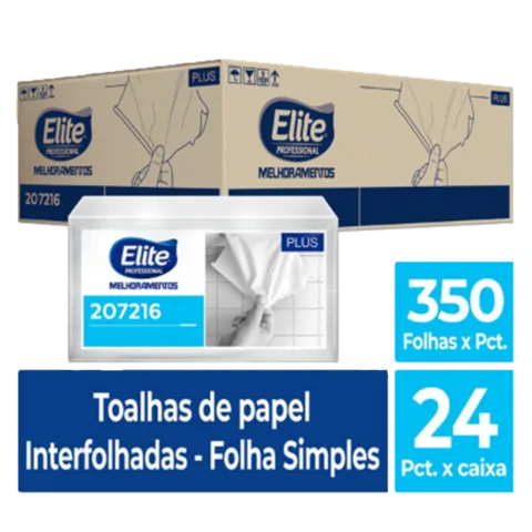 Toalha de Papel Interfolhado Plus c/ 24 pacotes de 350 folhas