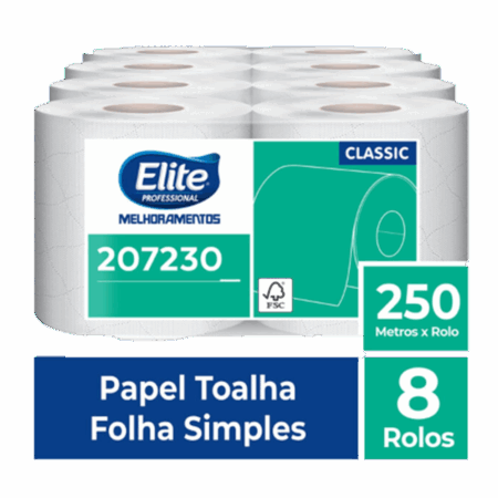 Toalha de Papel Rolo Classic - Folha Simples 8 rolos de 250 metros