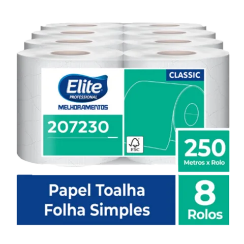 Toalha de Papel Rolo Classic - Folha Simples 8 rolos de 250 metros