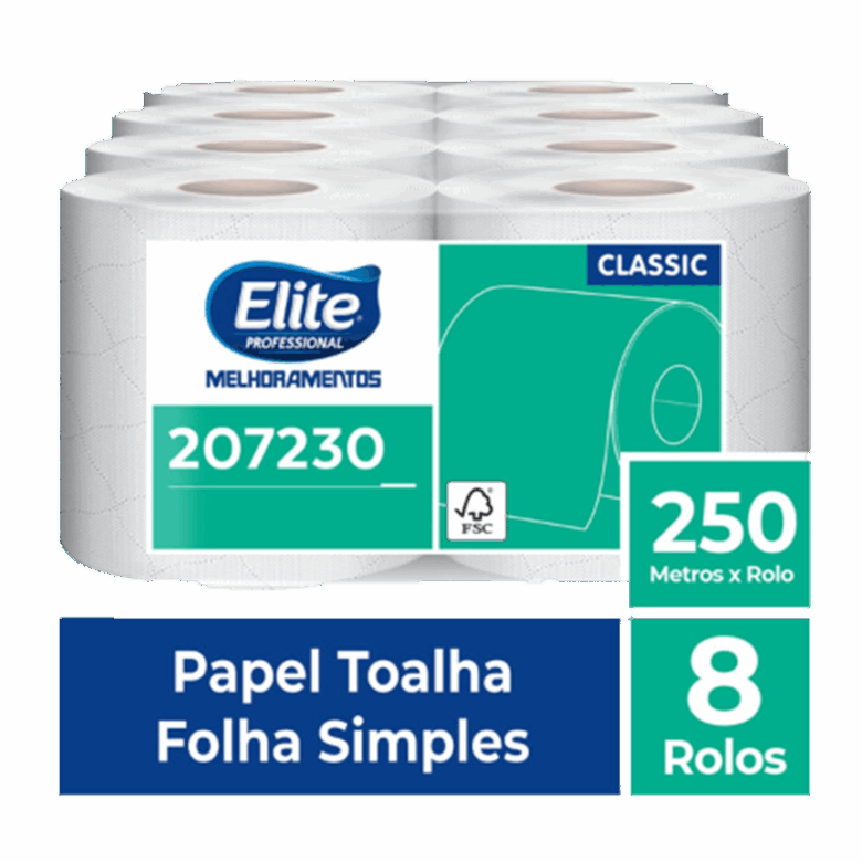 Toalha de Papel Rolo Classic - Folha Simples 8 rolos de 250 metros