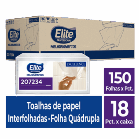 Toalha de Papel Interfolhado Excellence - Folha Quadrupla c/ 18 pacotes de 150 folhas