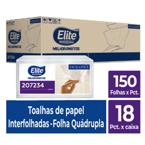 Toalha de Papel Interfolhado Excellence - Folha Quadrupla c/ 18 pacotes de 150 folhas