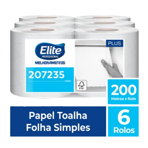 Toalha de Papel Rolo - Folha Simples c/ 6 rolos de 200 metros