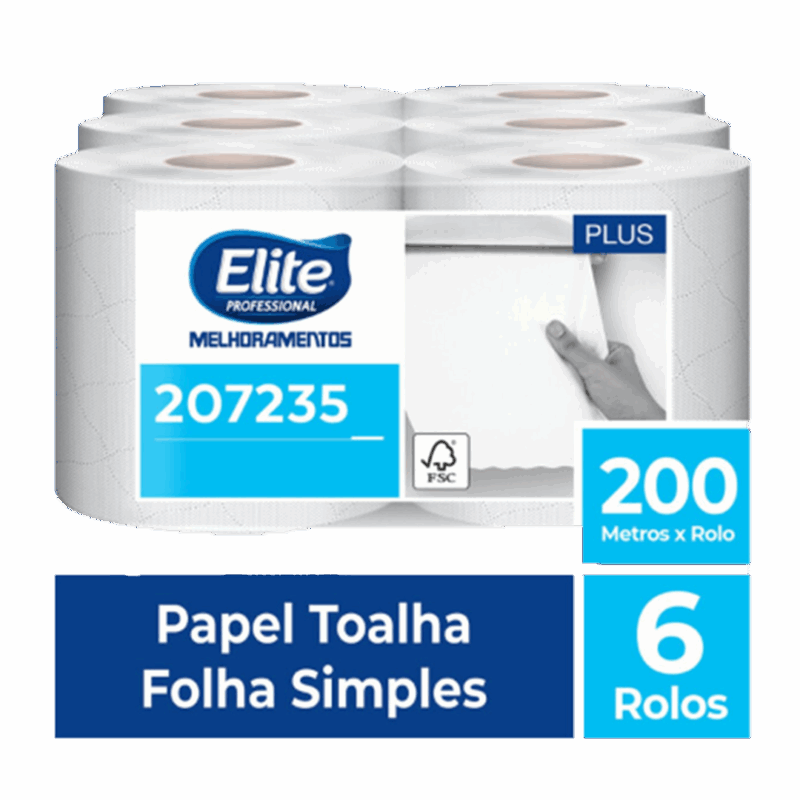 Toalha de Papel Rolo - Folha Simples c/ 6 rolos de 200 metros
