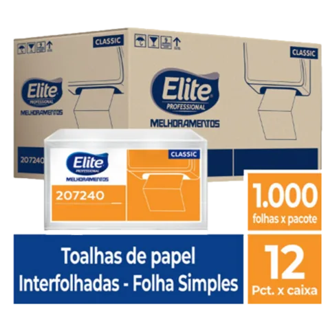 Toalha de Papel Interfolhado Classic - Folha Simples c/ 12 pacotes de 1.000 folhas