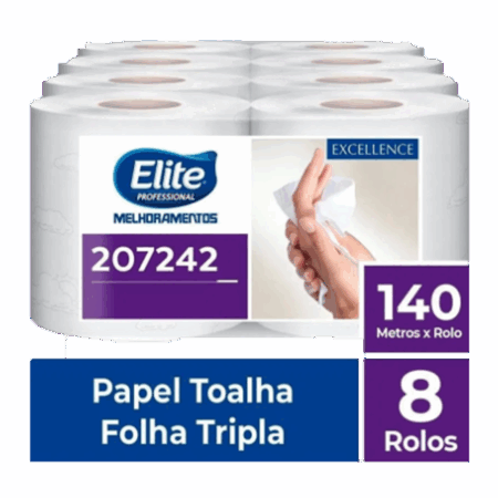 Toalha de Papel Rolo - Folha Tripla c/ 8 rolos de 140 metros