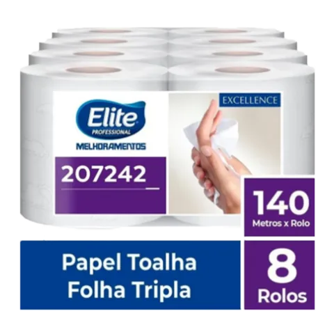 Toalha de Papel Rolo - Folha Tripla c/ 8 rolos de 140 metros