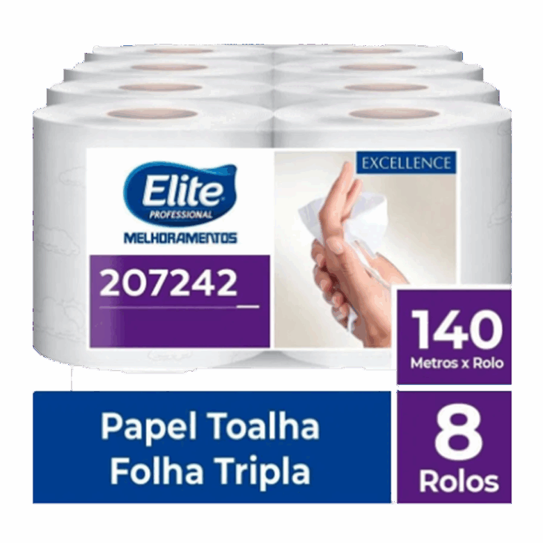Toalha de Papel Rolo - Folha Tripla c/ 8 rolos de 140 metros