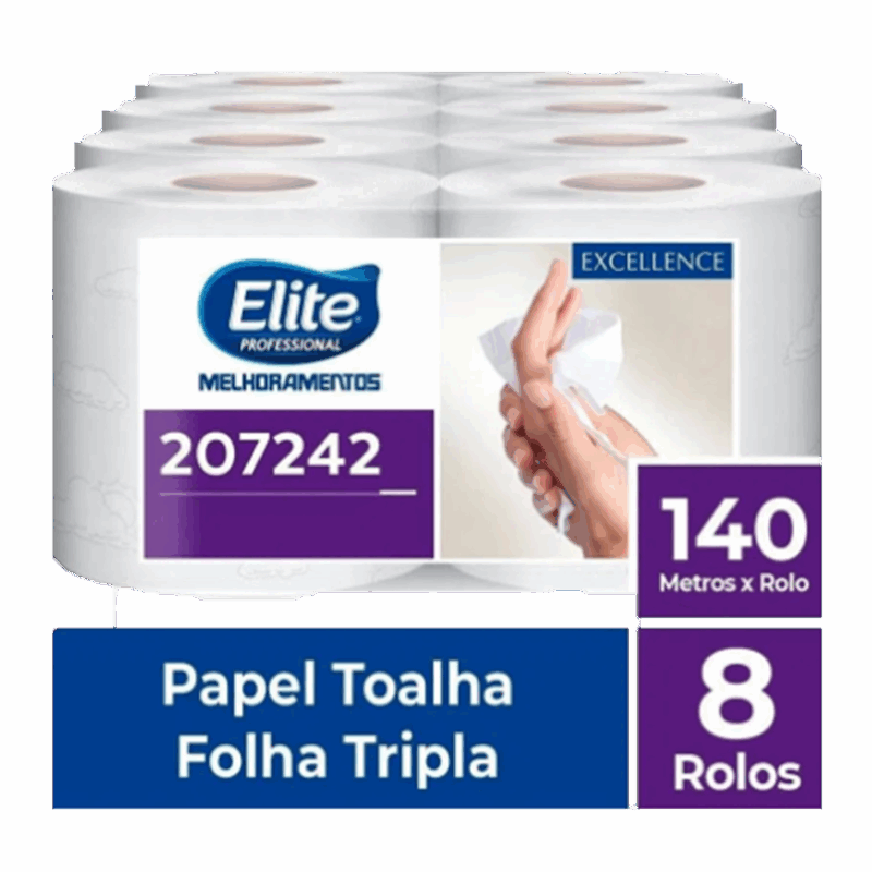 Toalha de Papel Rolo - Folha Tripla c/ 8 rolos de 140 metros