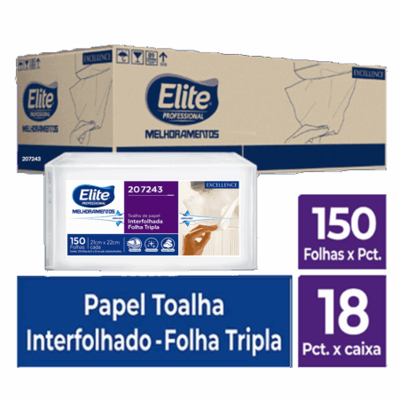 Toalha de Papel Interfolhado Excellence - Folha Tripla c/ 18 pacotes de 150 folhas