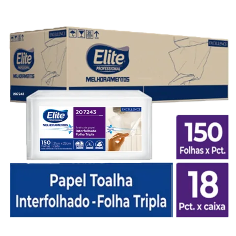 Toalha de Papel Interfolhado Excellence - Folha Tripla c/ 18 pacotes de 150 folhas