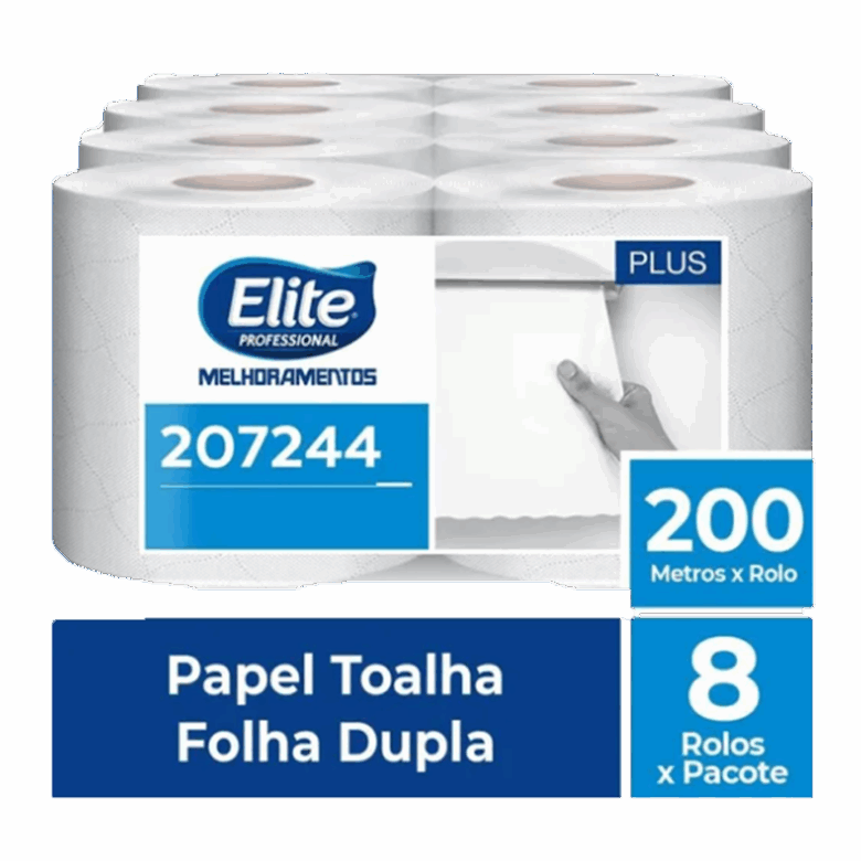 Toalha de Papel Rolo - Folha Dupla Plus c/ 8 rolos de 200 metros