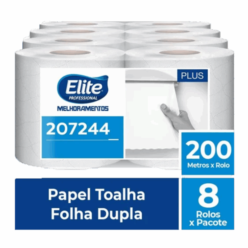 Toalha de Papel Rolo - Folha Dupla Plus c/ 8 rolos de 200 metros