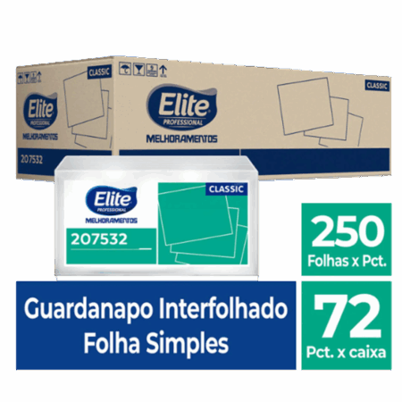 Guardanapo Interfolhado Suite Folha Simples c/ 72 pacotes de 250 folhas - Tamanho folha: 10 x 21 cm