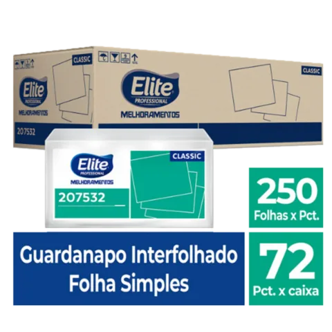 Guardanapo Interfolhado Suite Folha Simples c/ 72 pacotes de 250 folhas - Tamanho folha: 10 x 21 cm