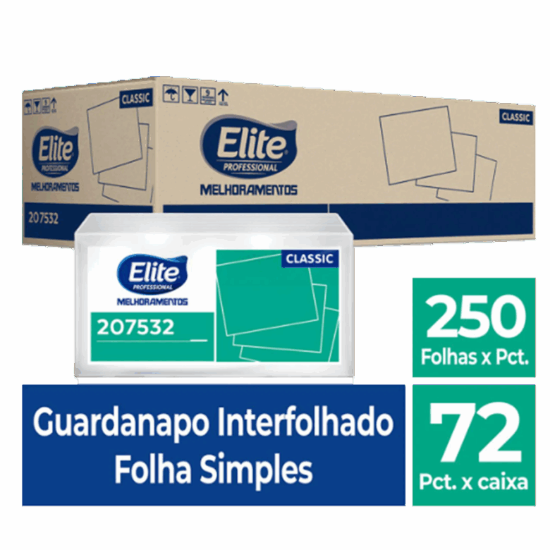 Guardanapo Interfolhado Suite Folha Simples c/ 72 pacotes de 250 folhas - Tamanho folha: 10 x 21 cm