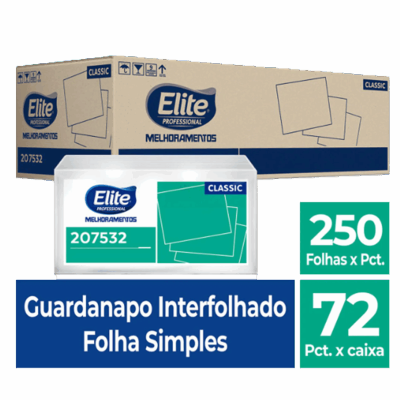 Guardanapo Interfolhado Suite Folha Simples c/ 72 pacotes de 250 folhas - Tamanho folha: 10 x 21 cm