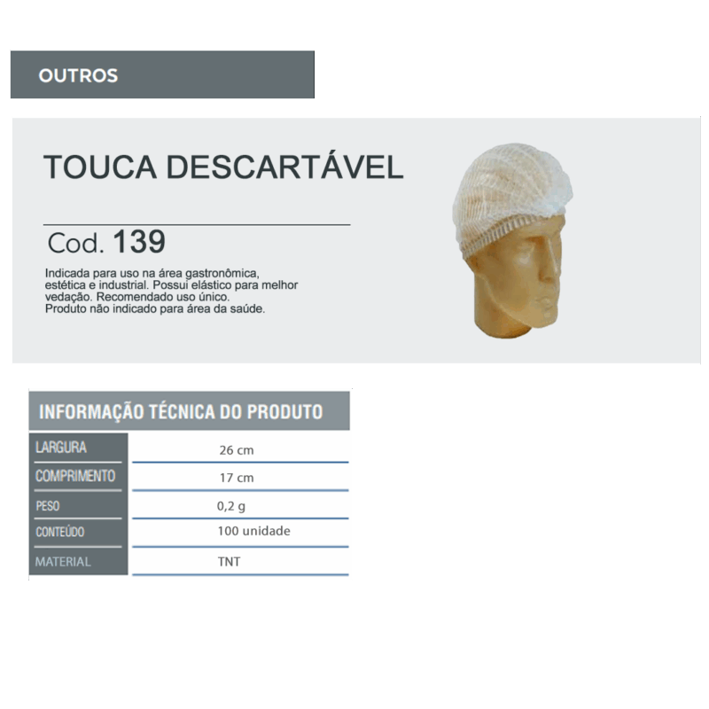 Touca Descartável - Tamanho Unico - c/ 100 Unidades - Nobre - Imagem 3