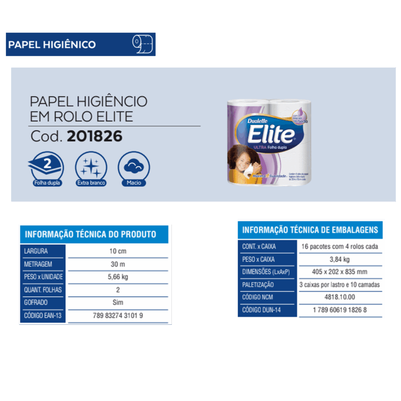 Papel Higiênico Rolo Dualette folha dupla c/ 64 rolos de 30m - Imagem 2