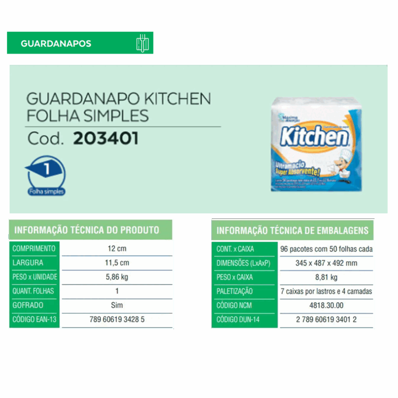 Guardanapo Kitchen Pequeno c/ 96 pacotes - Tamanho folha: 22,7x22,8 cm - Imagem 2