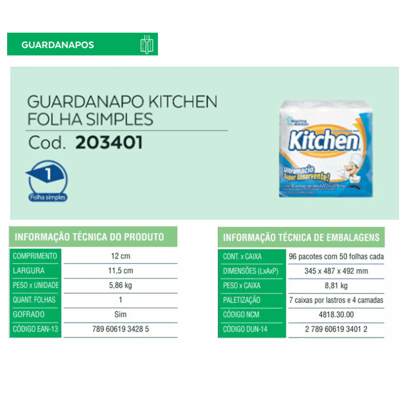 Guardanapo Kitchen Pequeno c/ 96 pacotes - Tamanho folha: 22,7x22,8 cm - Imagem 2