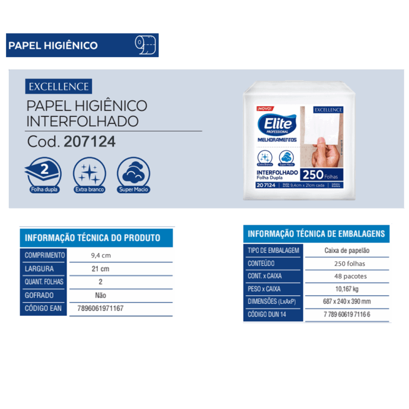 Papel Higiênico Interfolhado Folha Dupla c/ 48 pacotes de 250 folhas - Imagem 3