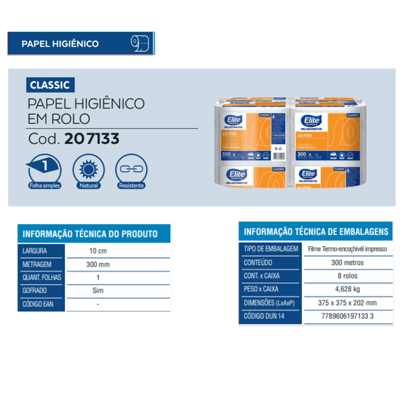 Papel Higiênico Rolo Snack Folha Simples c/ 8 rolos de 300 metros - Imagem 3