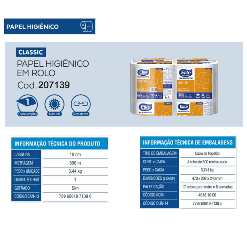 Papel Higiênico Rolo Classic Folha Simples c/ 4 rolos de 500 metros - Imagem 3