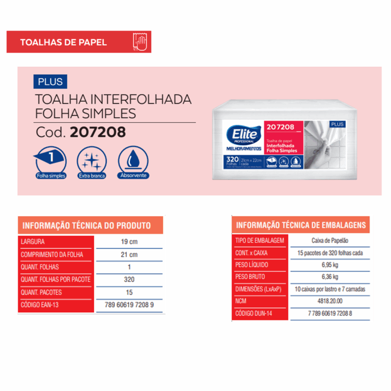 Toalha de Papel Interfolhado Plus c/ 15 pacotes de 320 folhas - Imagem 3