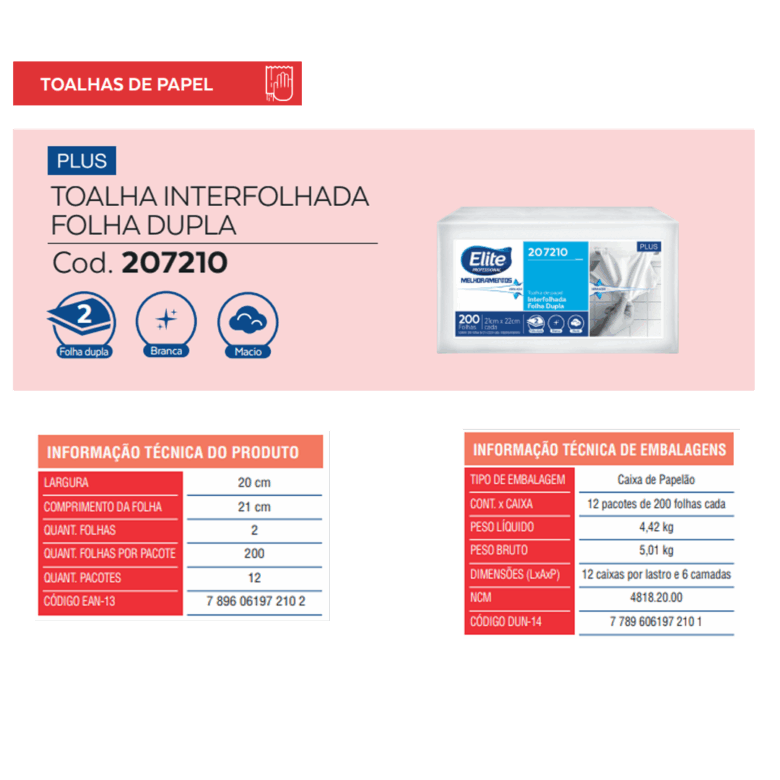 Toalha de Papel Interfolhado Plus - Folha Dupla c/ 12 pacotes de 200 folhas - Imagem 3