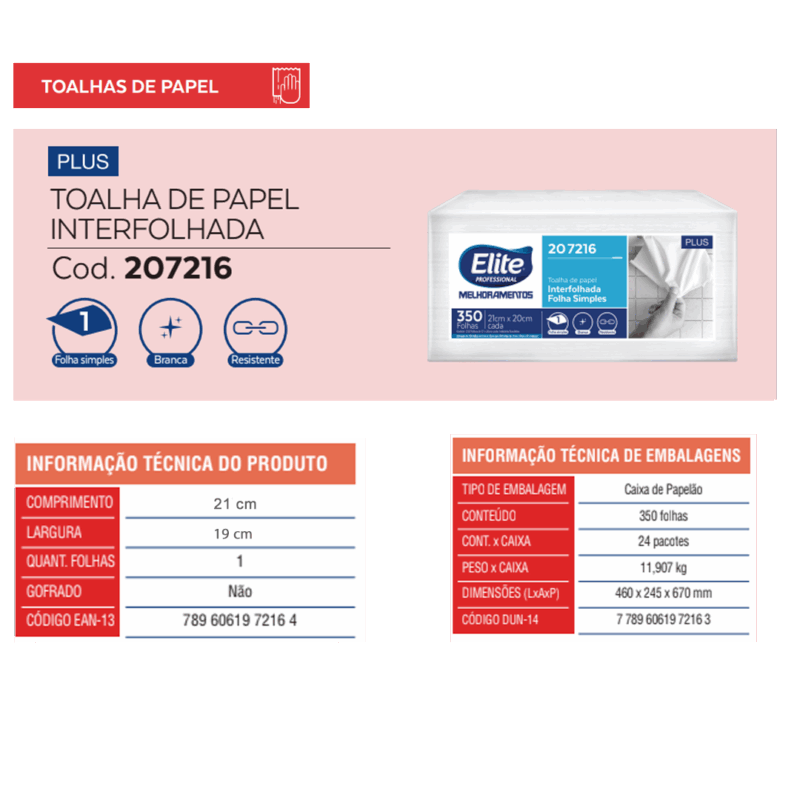 Toalha de Papel Interfolhado Plus c/ 24 pacotes de 350 folhas - Imagem 3