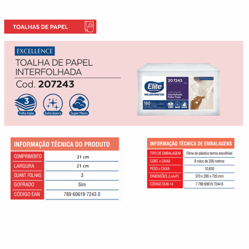 Toalha de Papel Interfolhado Excellence - Folha Tripla c/ 18 pacotes de 150 folhas - Imagem 3