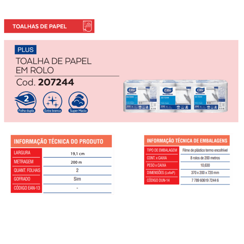 Toalha de Papel Rolo - Folha Dupla Plus c/ 8 rolos de 200 metros - Imagem 3