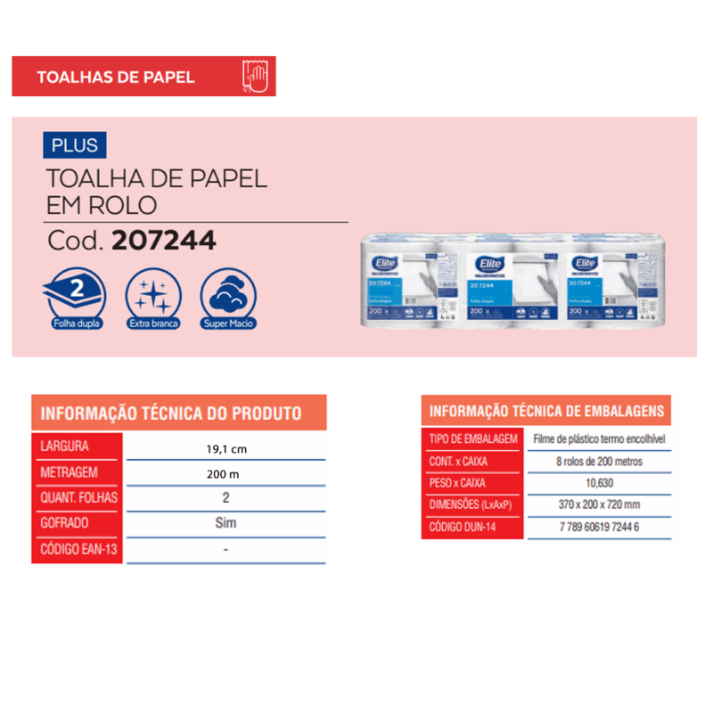 Toalha de Papel Rolo - Folha Dupla Plus c/ 8 rolos de 200 metros - Imagem 3