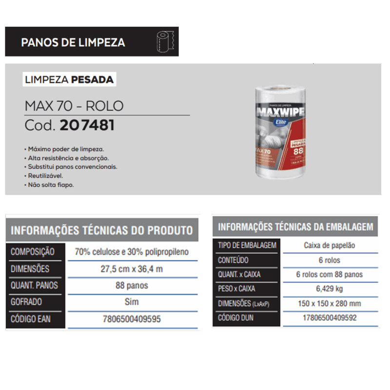 Toalha Papel Rolo Maxwipe Max70 c/ 6 pacotes de 88 folhas - Imagem 2