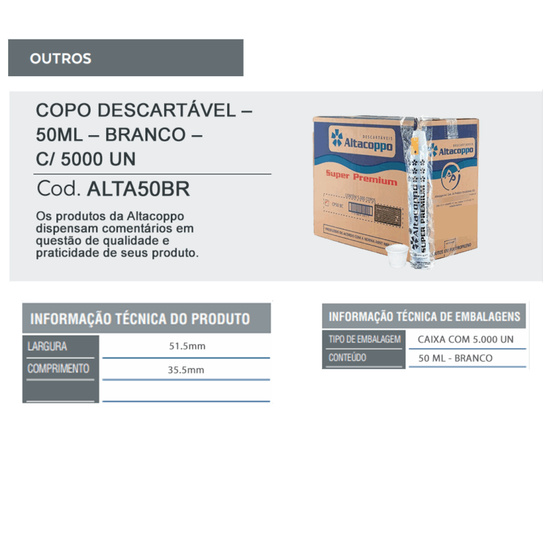 Copo Descartável - 50ml - Branco - c/ 50 pacotes de 100 un - Imagem 3
