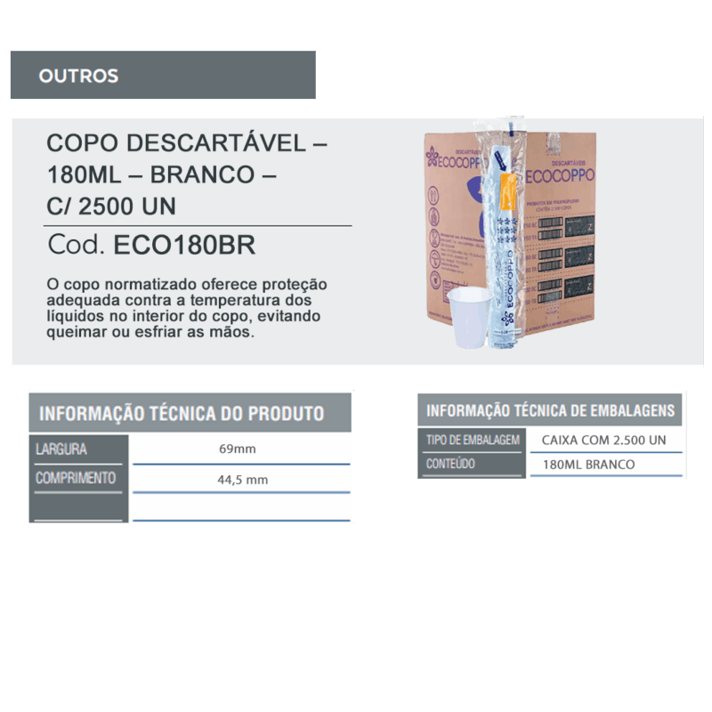 Copo Descartável - 180ml - Branco - c/ 25 pacotes de 100 un - Imagem 3